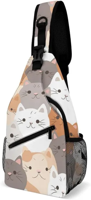 Crossbody Bag Travel Sling Bag for Men Small Sling Backpack Orange Cats Chest Bag Shoulder Bag for Outdoor