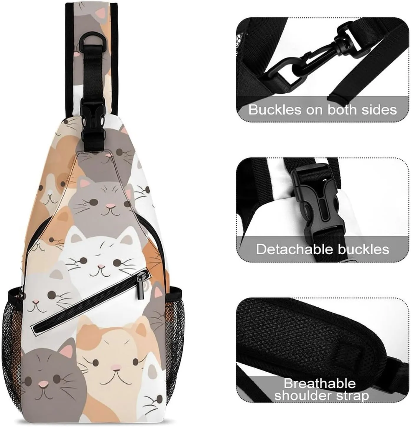 Crossbody Bag Travel Sling Bag for Men Small Sling Backpack Orange Cats Chest Bag Shoulder Bag for Outdoor