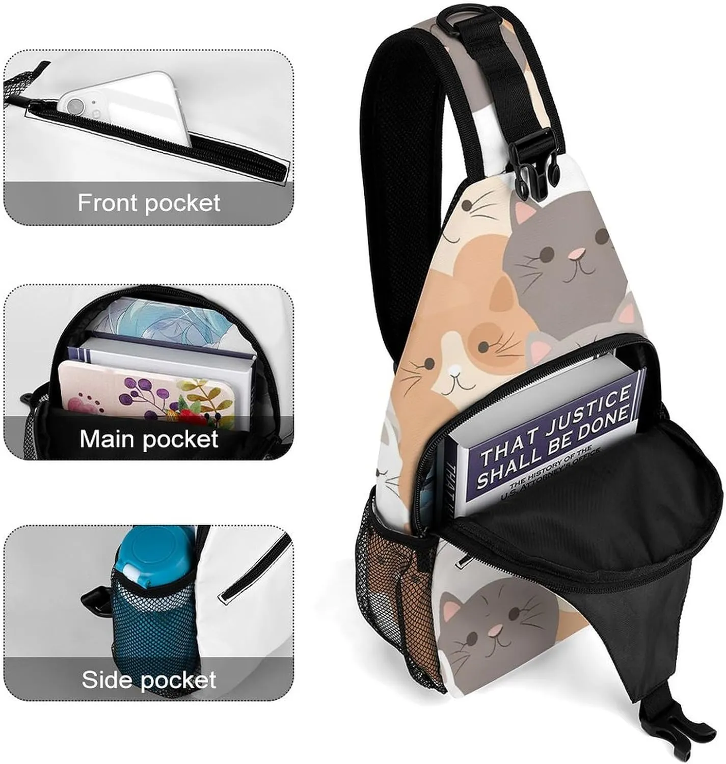 Crossbody Bag Travel Sling Bag for Men Small Sling Backpack Orange Cats Chest Bag Shoulder Bag for Outdoor
