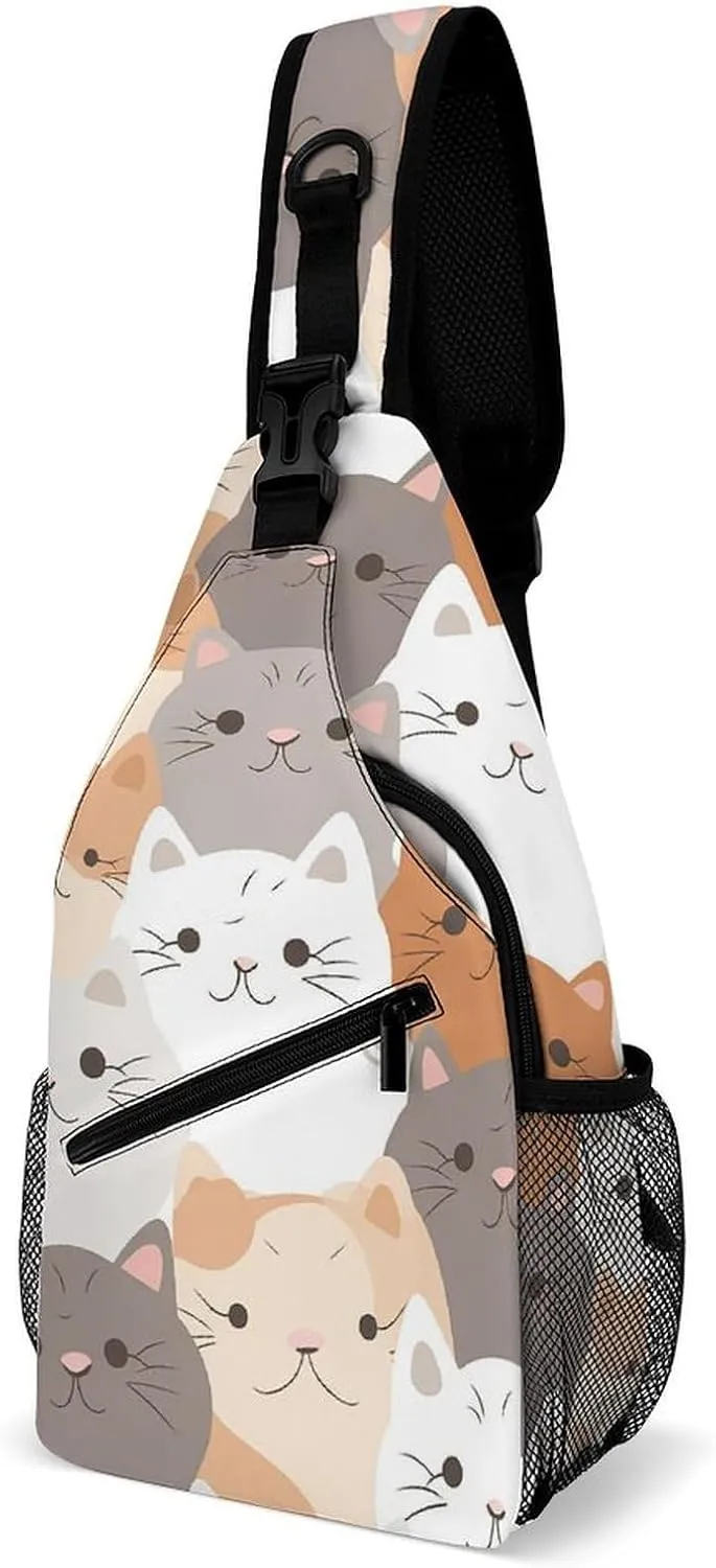 Crossbody Bag Travel Sling Bag for Men Small Sling Backpack Orange Cats Chest Bag Shoulder Bag for Outdoor