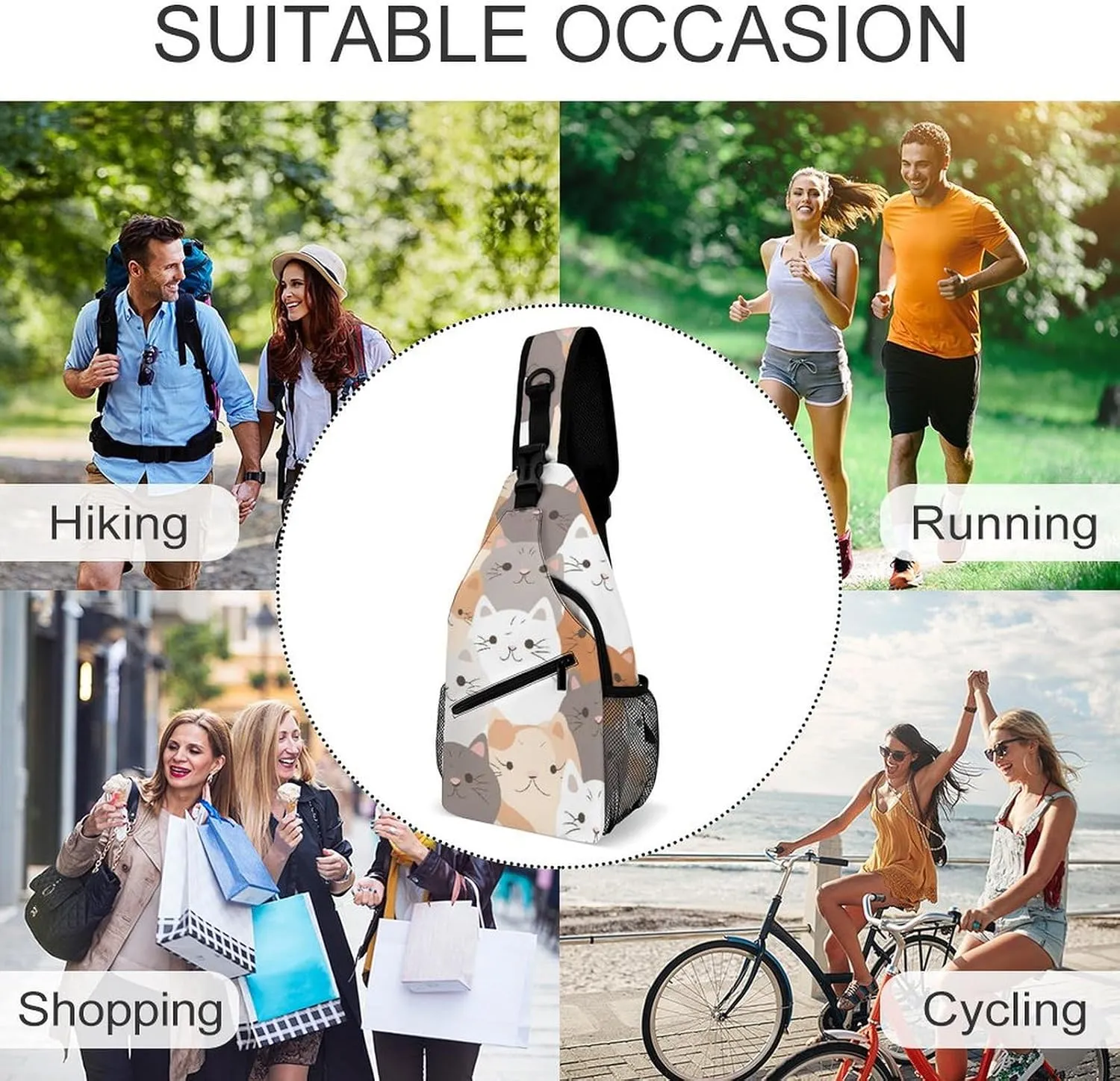 Crossbody Bag Travel Sling Bag for Men Small Sling Backpack Orange Cats Chest Bag Shoulder Bag for Outdoor