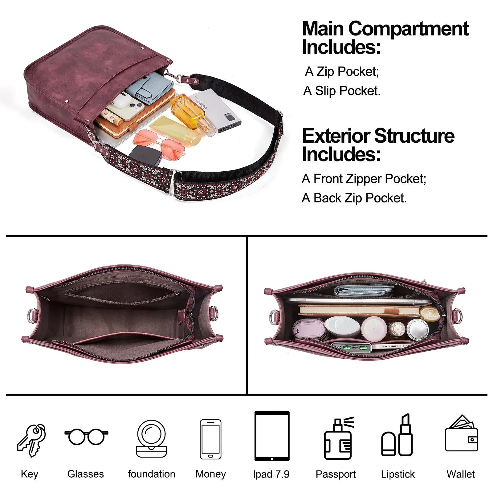 Crossbody Bags for Women With 2 Adjustable Guitar Straps Shoulder Bucket Bags