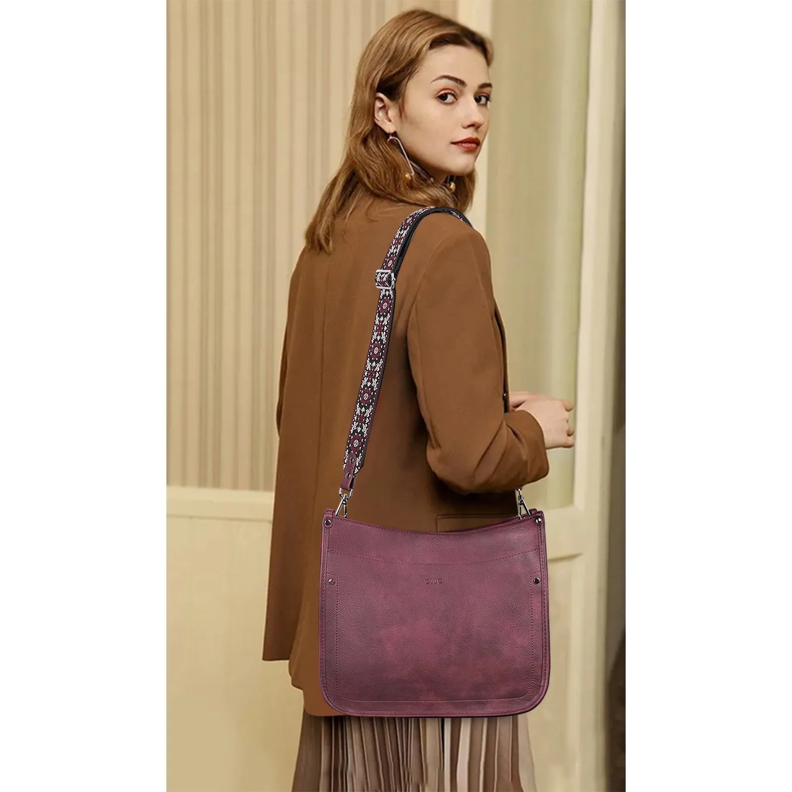 Crossbody Bags for Women With 2 Adjustable Guitar Straps Shoulder Bucket Bags