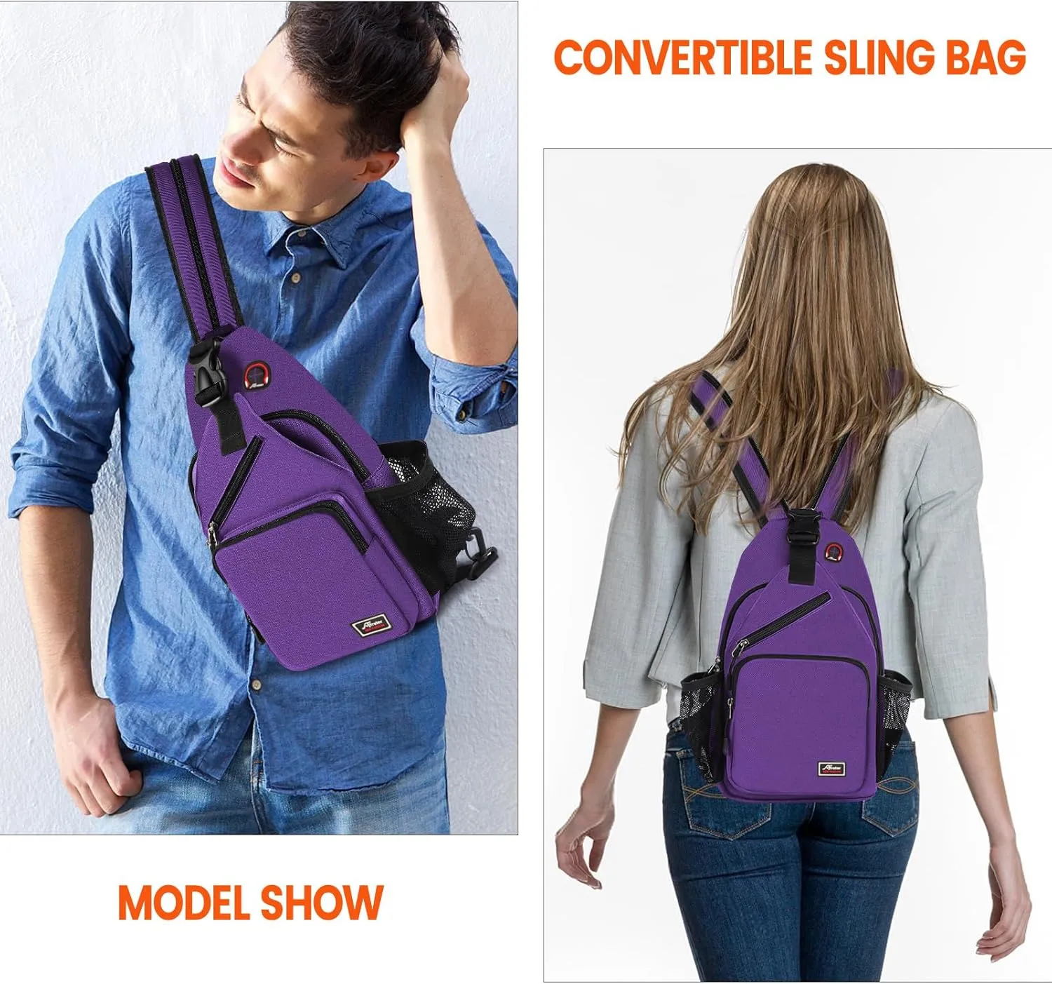 Crossbody Sling Backpack Men and Women Sling Bag Shoulder Backpack Travel Hiking Chest Bag Daypack (Purple)