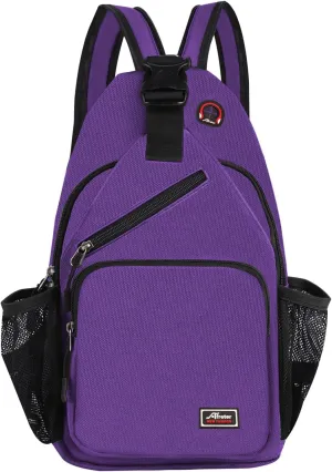 Crossbody Sling Backpack Men and Women Sling Bag Shoulder Backpack Travel Hiking Chest Bag Daypack (Purple)