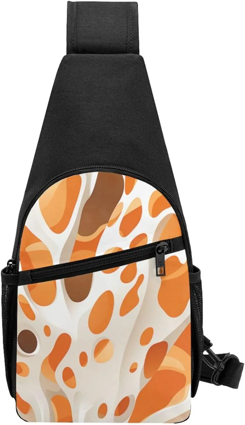 Crossbody Sling Backpack Sling Bag for Men Women Cross Chest Bag Shoulder Bag Brown and White Spots Travel Hiking Daypack