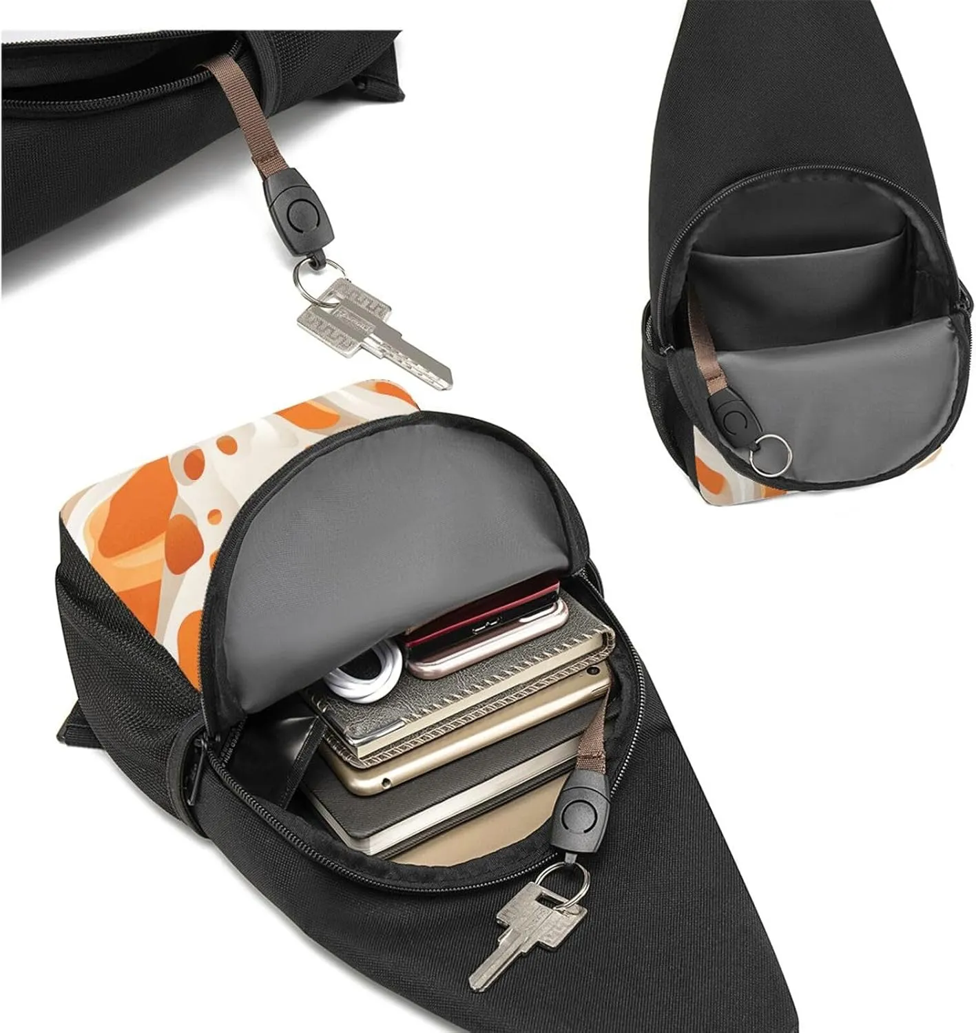 Crossbody Sling Backpack Sling Bag for Men Women Cross Chest Bag Shoulder Bag Brown and White Spots Travel Hiking Daypack