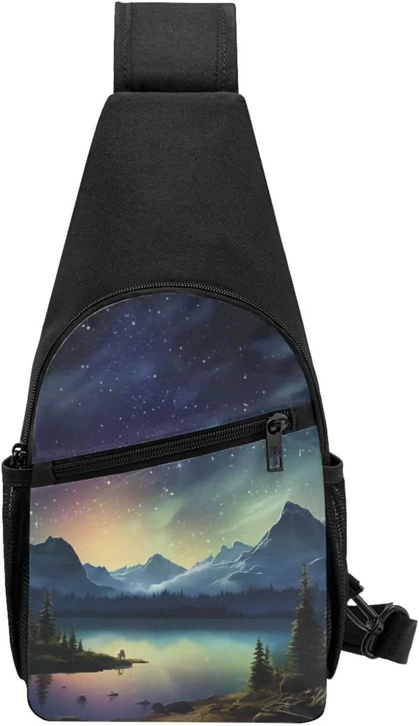 Crossbody Sling Backpack Sling Bag for Men Women Cross Chest Bag Shoulder Bag Celestial Night Sky Travel Hiking Daypack