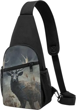 Crossbody Sling Backpack Sling Bag for Men Women Cross Chest Bag Shoulder Bag Deer in Field Travel Hiking Daypack