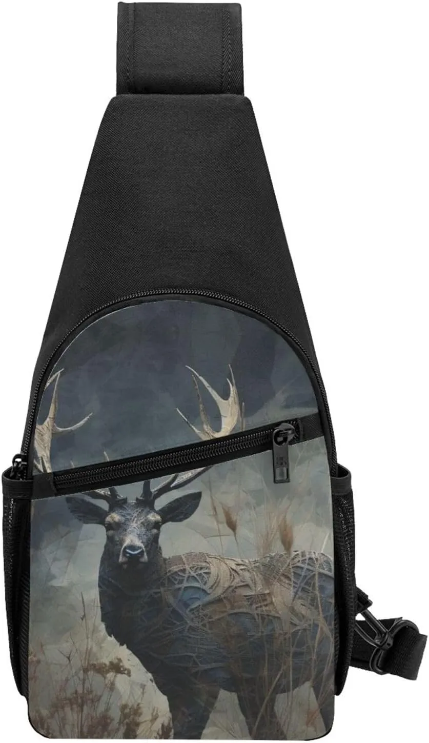Crossbody Sling Backpack Sling Bag for Men Women Cross Chest Bag Shoulder Bag Deer in Field Travel Hiking Daypack