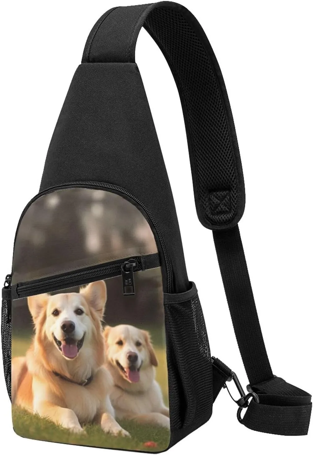 Crossbody Sling Backpack Sling Bag for Men Women Cross Chest Bag Shoulder Bag Dog on the lawn Travel Hiking Daypack