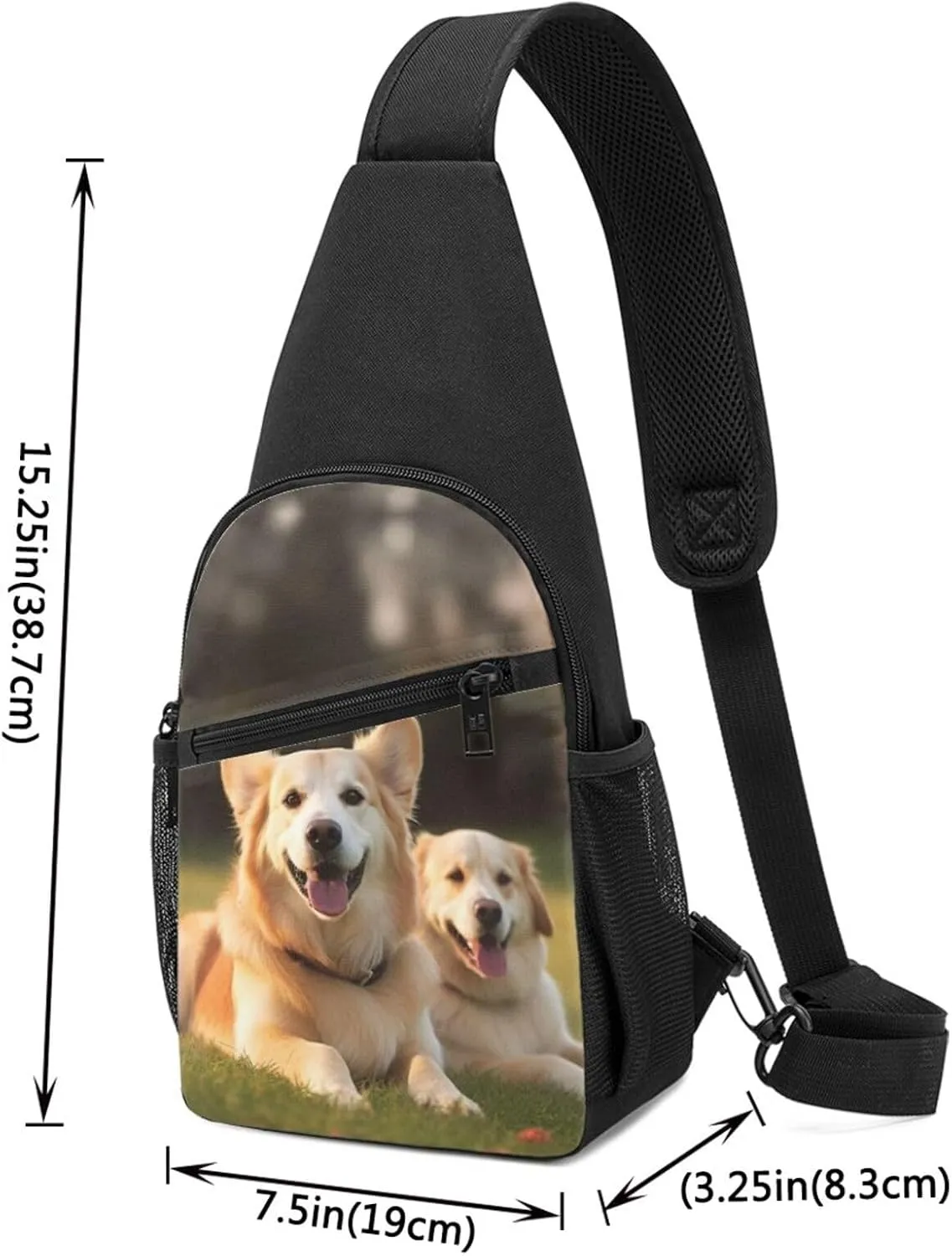 Crossbody Sling Backpack Sling Bag for Men Women Cross Chest Bag Shoulder Bag Dog on the lawn Travel Hiking Daypack