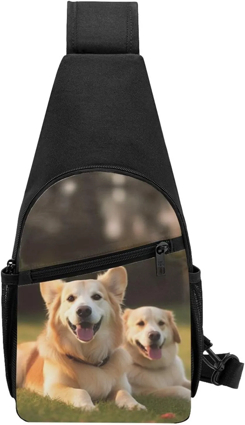 Crossbody Sling Backpack Sling Bag for Men Women Cross Chest Bag Shoulder Bag Dog on the lawn Travel Hiking Daypack