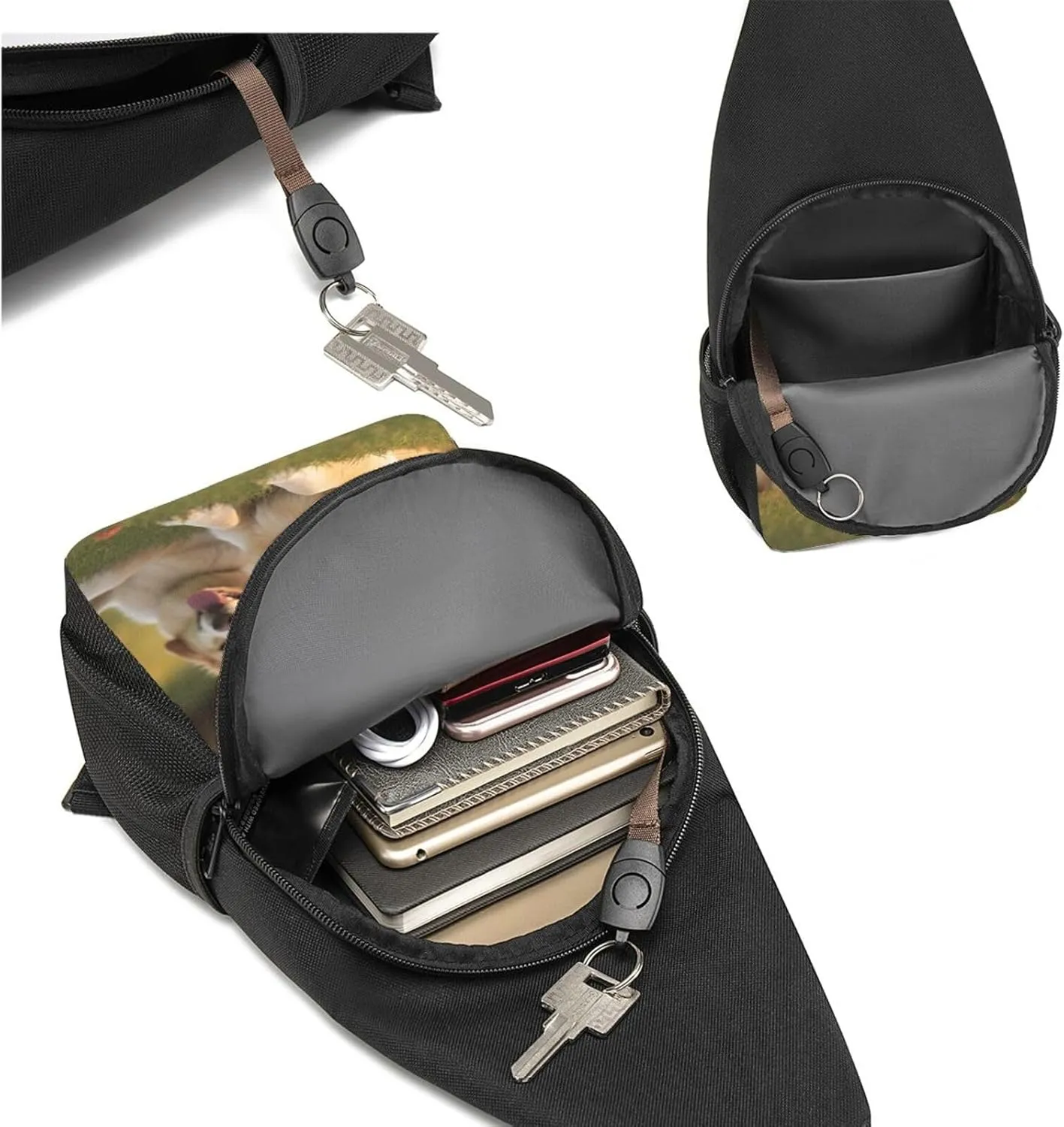 Crossbody Sling Backpack Sling Bag for Men Women Cross Chest Bag Shoulder Bag Dog on the lawn Travel Hiking Daypack
