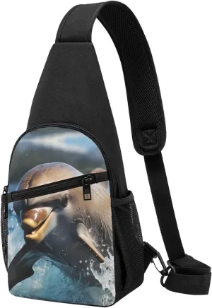 Crossbody Sling Backpack Sling Bag for Men Women Cross Chest Bag Shoulder Bag Dolphin Jumping out of Water Travel Hiking Daypack