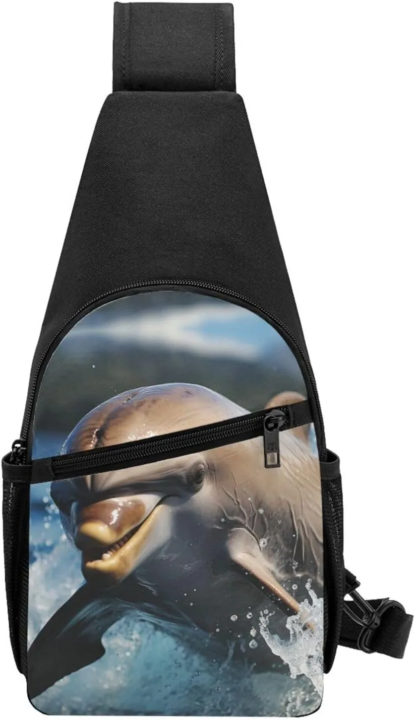 Crossbody Sling Backpack Sling Bag for Men Women Cross Chest Bag Shoulder Bag Dolphin Jumping out of Water Travel Hiking Daypack