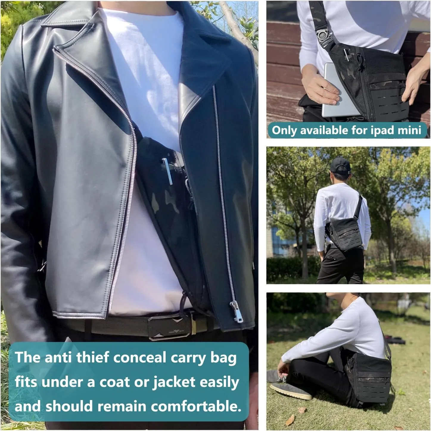 Crossbody Sling Bag, Anti Thief Conceal Carry Handgun Bag, Stealth Personal Pocket Bag Over Shoulder Backpack