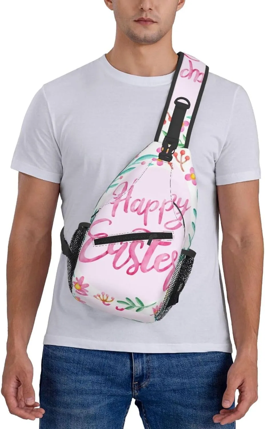 Crossbody Sling Bag for Men Women, Happy Easter Day Flower Sling Backpack Shoulder Chest Bag, Anti Theft Travel Hiking Daypacks