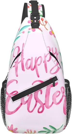 Crossbody Sling Bag for Men Women, Happy Easter Day Flower Sling Backpack Shoulder Chest Bag, Anti Theft Travel Hiking Daypacks