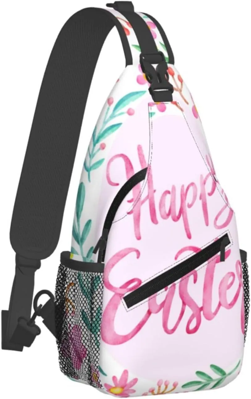Crossbody Sling Bag for Men Women, Happy Easter Day Flower Sling Backpack Shoulder Chest Bag, Anti Theft Travel Hiking Daypacks