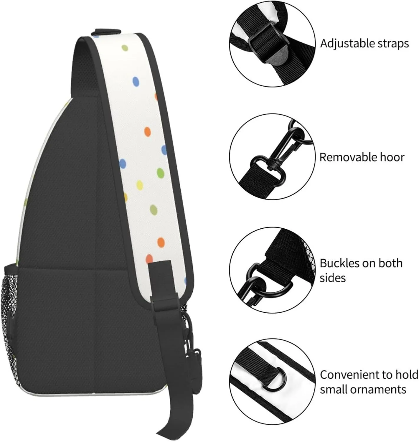 Crossbody Sling Bag for Men Women, Polka Dot Sling Backpack Shoulder Chest Bag, Anti Theft Travel Hiking Daypacks