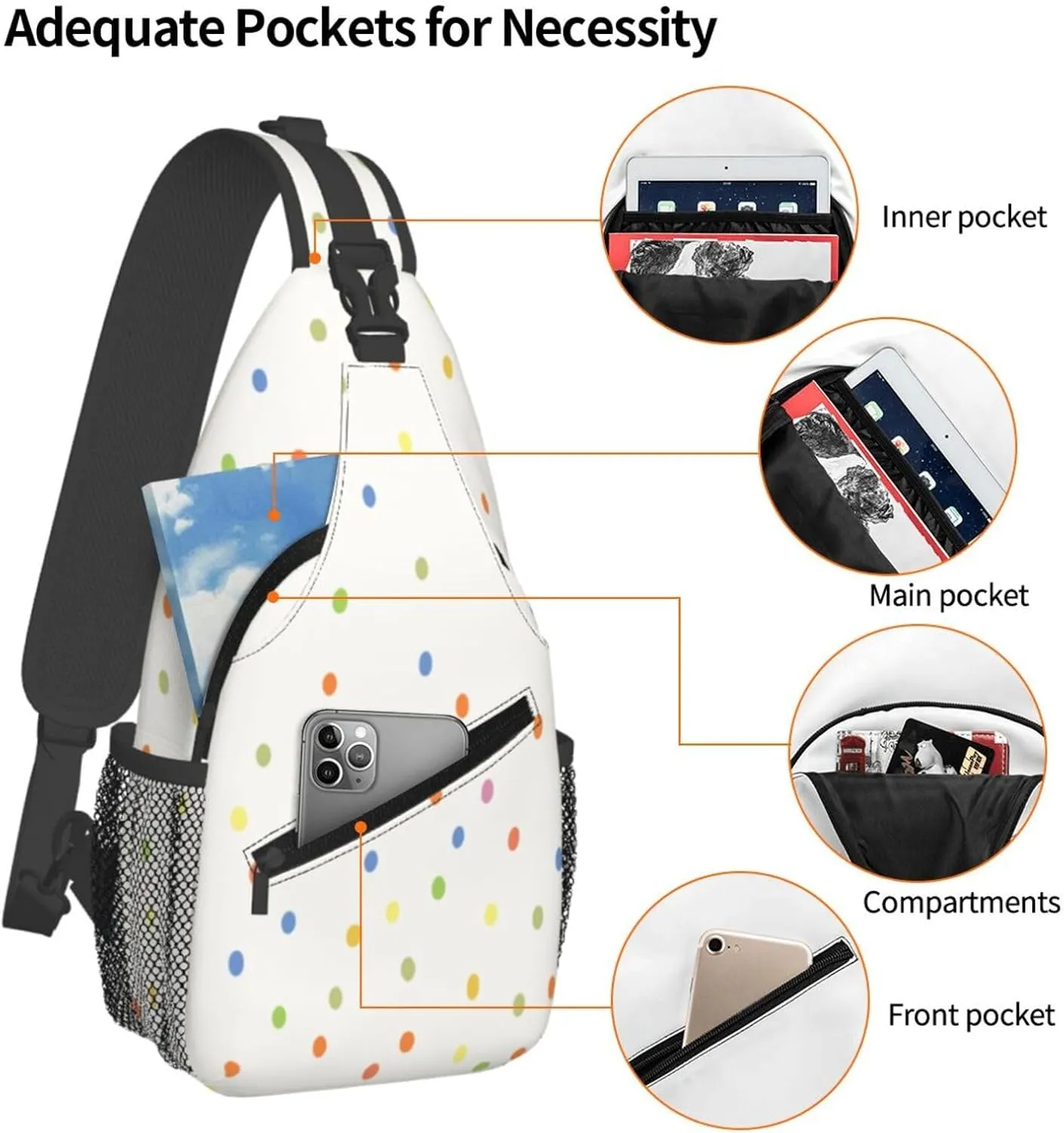 Crossbody Sling Bag for Men Women, Polka Dot Sling Backpack Shoulder Chest Bag, Anti Theft Travel Hiking Daypacks
