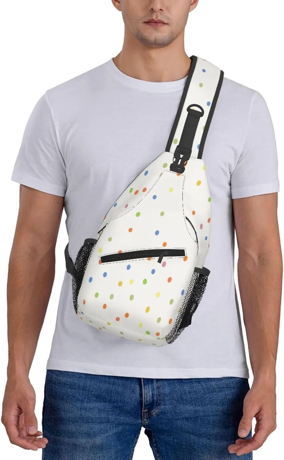 Crossbody Sling Bag for Men Women, Polka Dot Sling Backpack Shoulder Chest Bag, Anti Theft Travel Hiking Daypacks