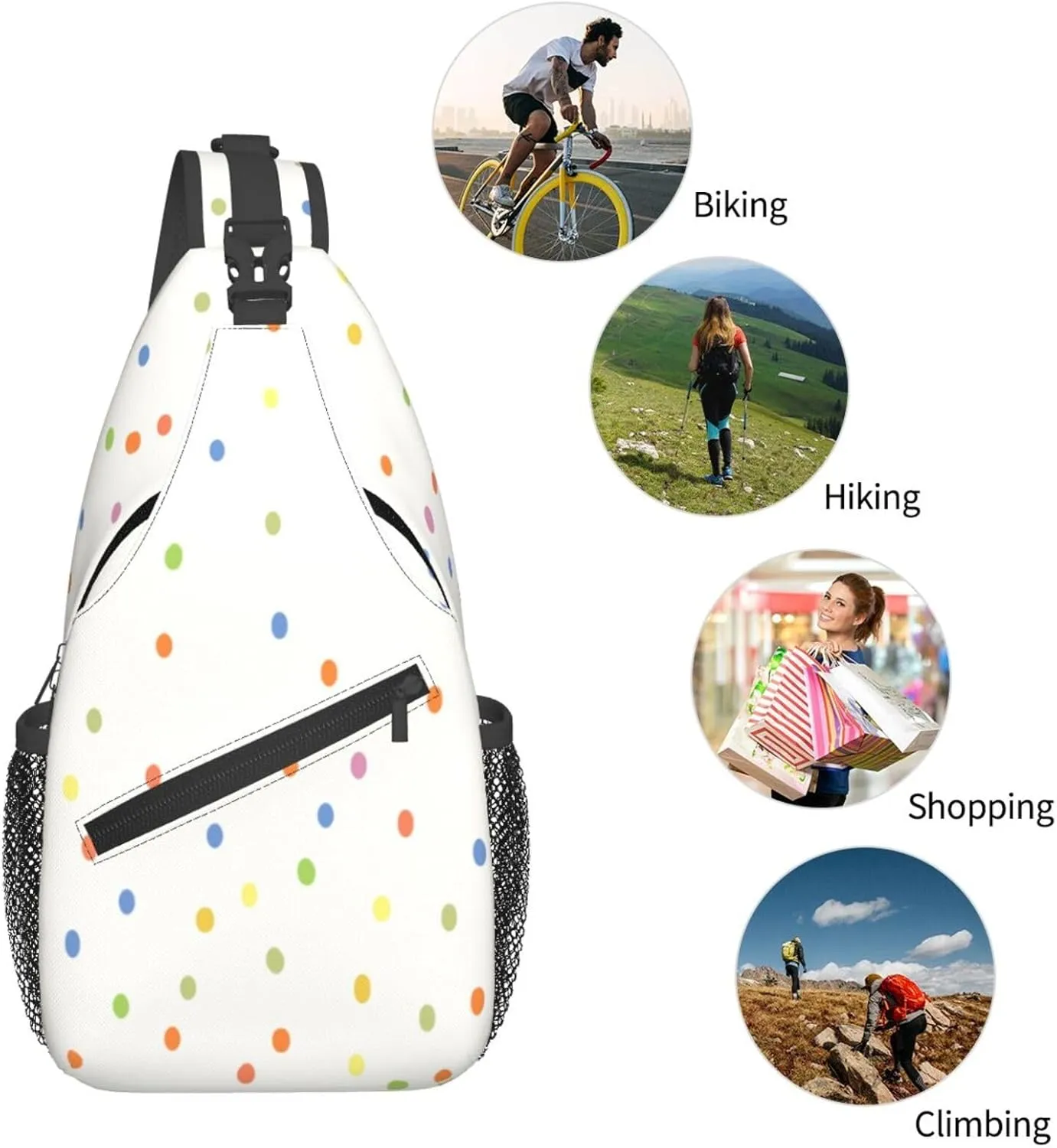 Crossbody Sling Bag for Men Women, Polka Dot Sling Backpack Shoulder Chest Bag, Anti Theft Travel Hiking Daypacks