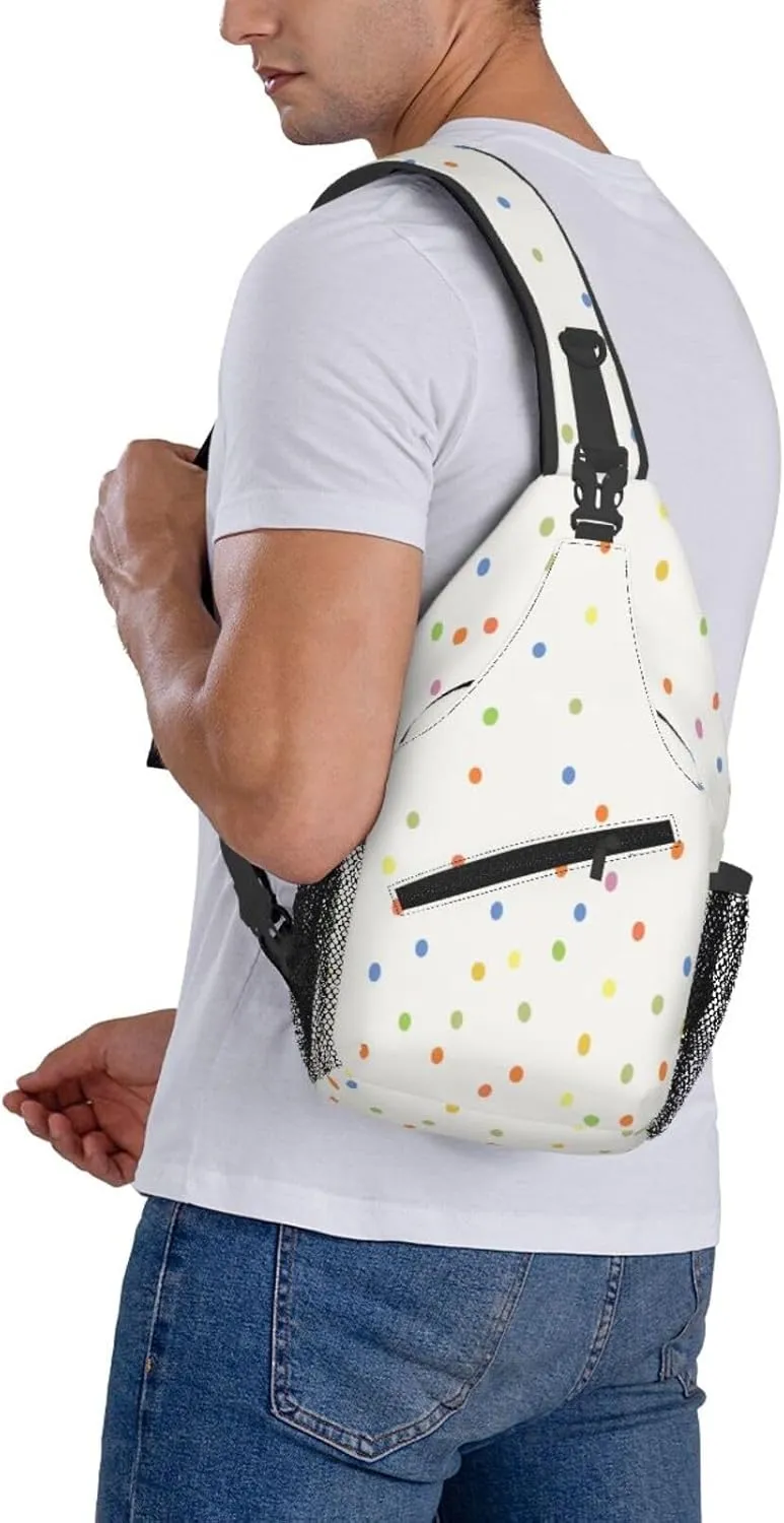 Crossbody Sling Bag for Men Women, Polka Dot Sling Backpack Shoulder Chest Bag, Anti Theft Travel Hiking Daypacks