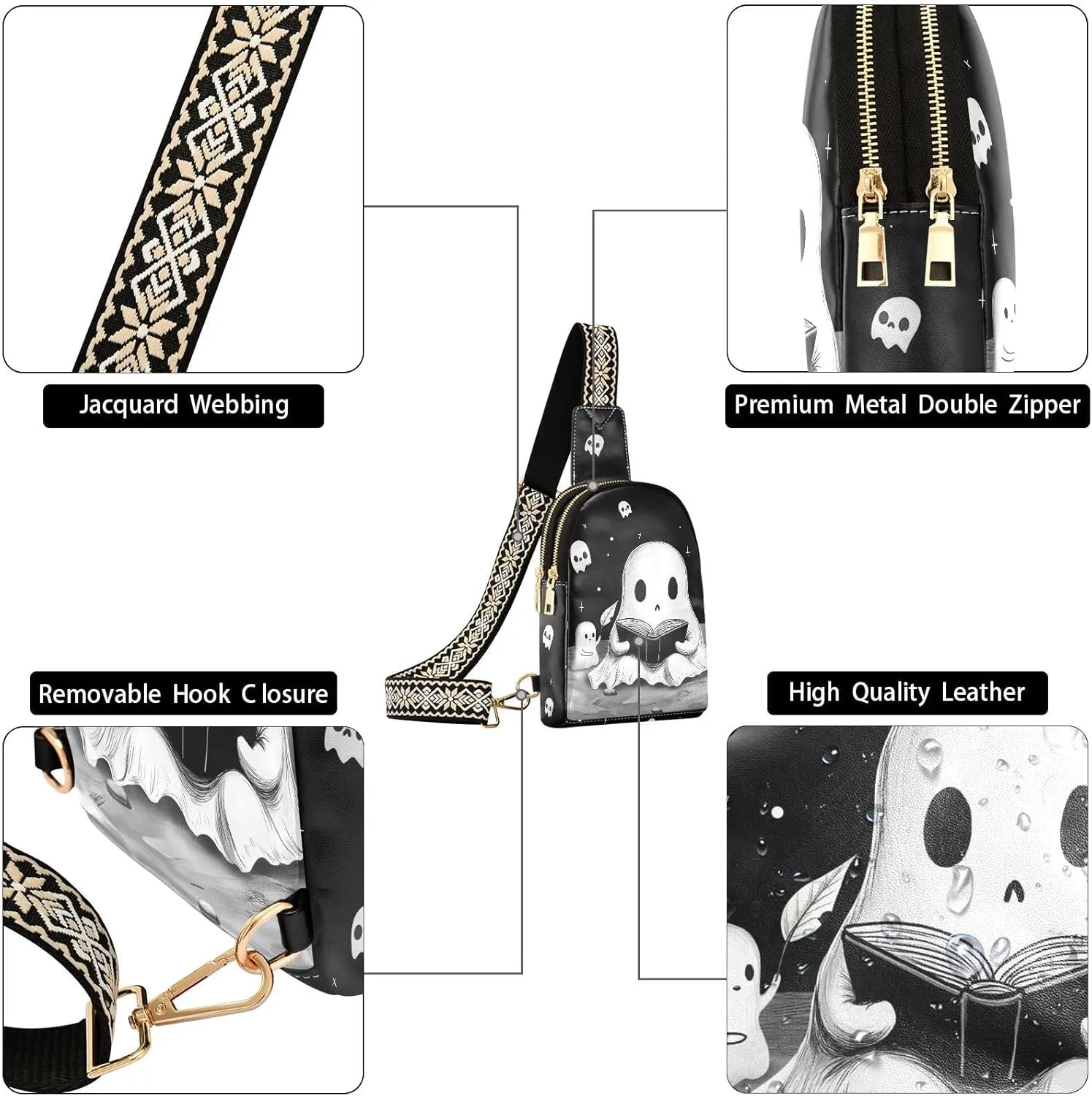 Crossbody Sling Bag for Women Leather Shoulder Chest Bag Small Fanny Pack for Hiking Travel