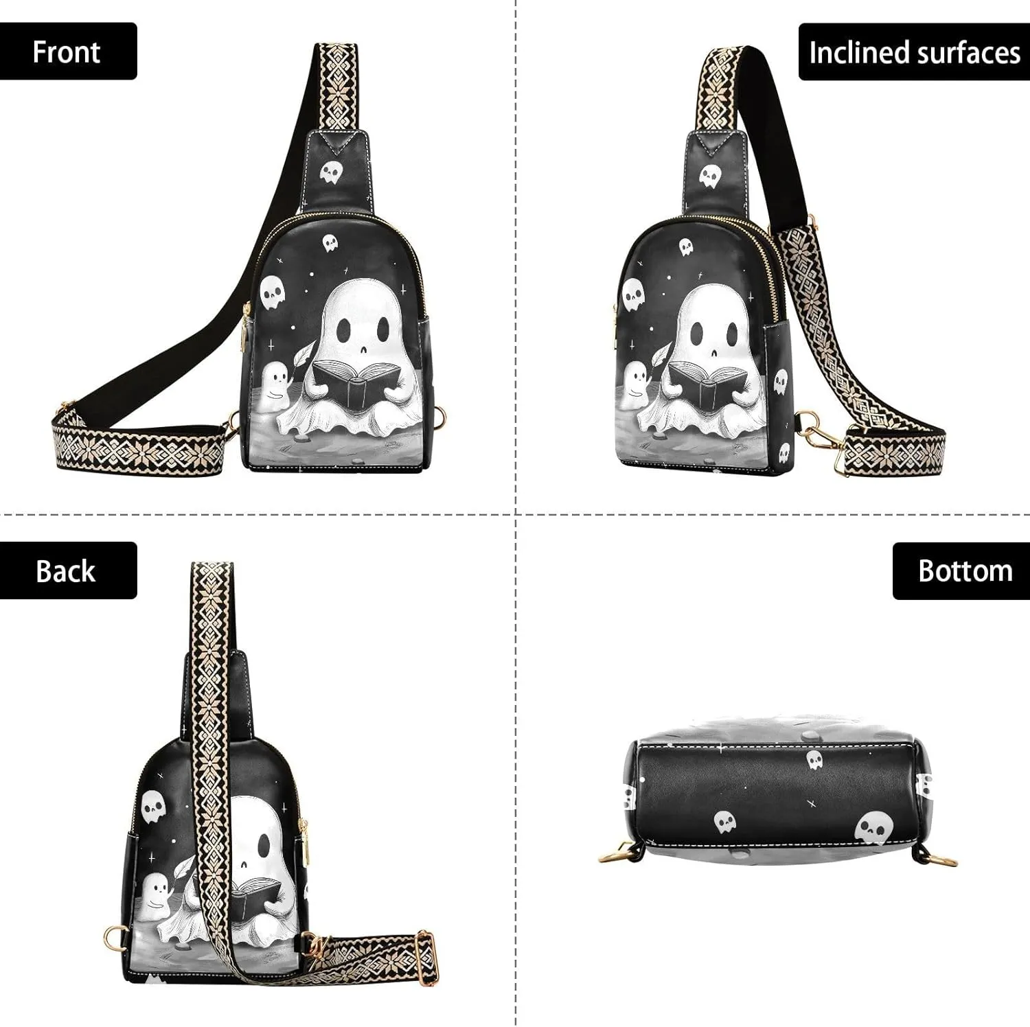 Crossbody Sling Bag for Women Leather Shoulder Chest Bag Small Fanny Pack for Hiking Travel