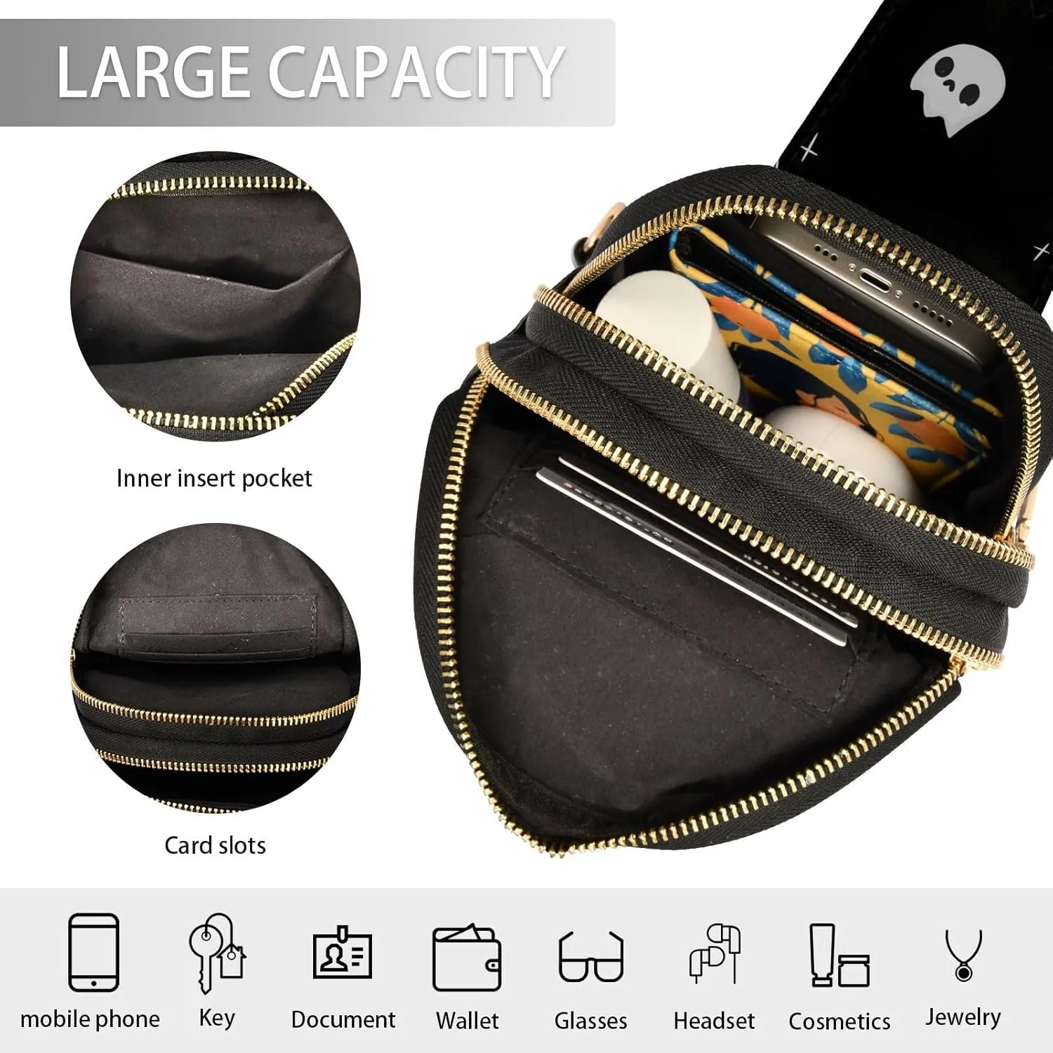 Crossbody Sling Bag for Women Leather Shoulder Chest Bag Small Fanny Pack for Hiking Travel