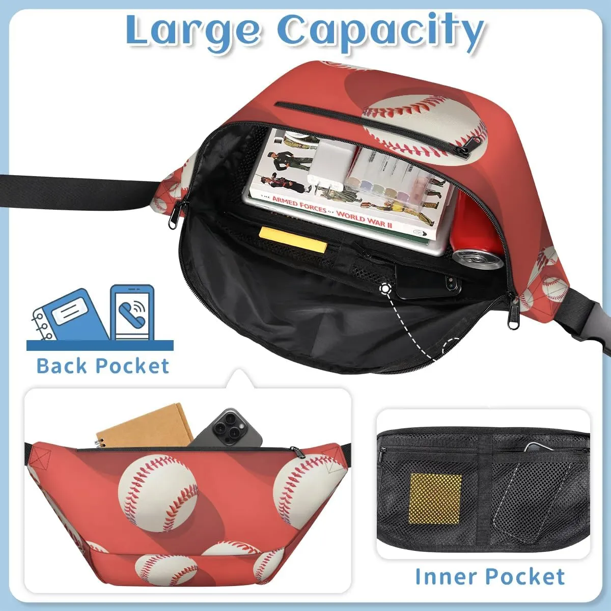 Crossbody Sling Bag for Women Men Baseball Print Lightweight Travel Essentials Chest Bag Waterproof Sling Backpack and Cross Body Bag for Daily Use