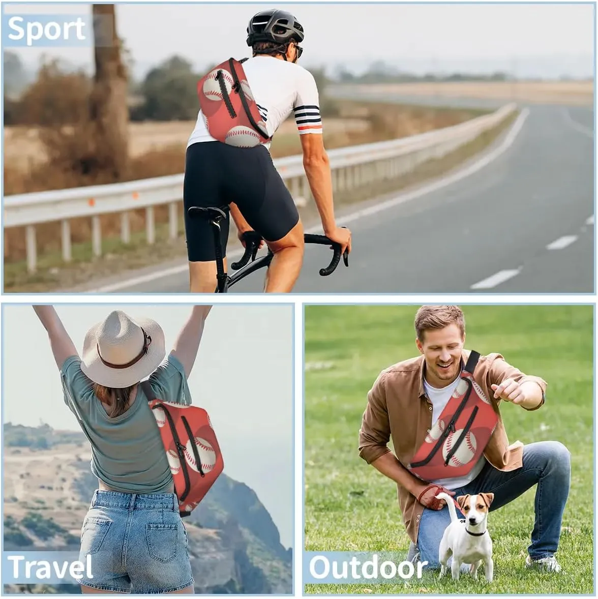Crossbody Sling Bag for Women Men Baseball Print Lightweight Travel Essentials Chest Bag Waterproof Sling Backpack and Cross Body Bag for Daily Use