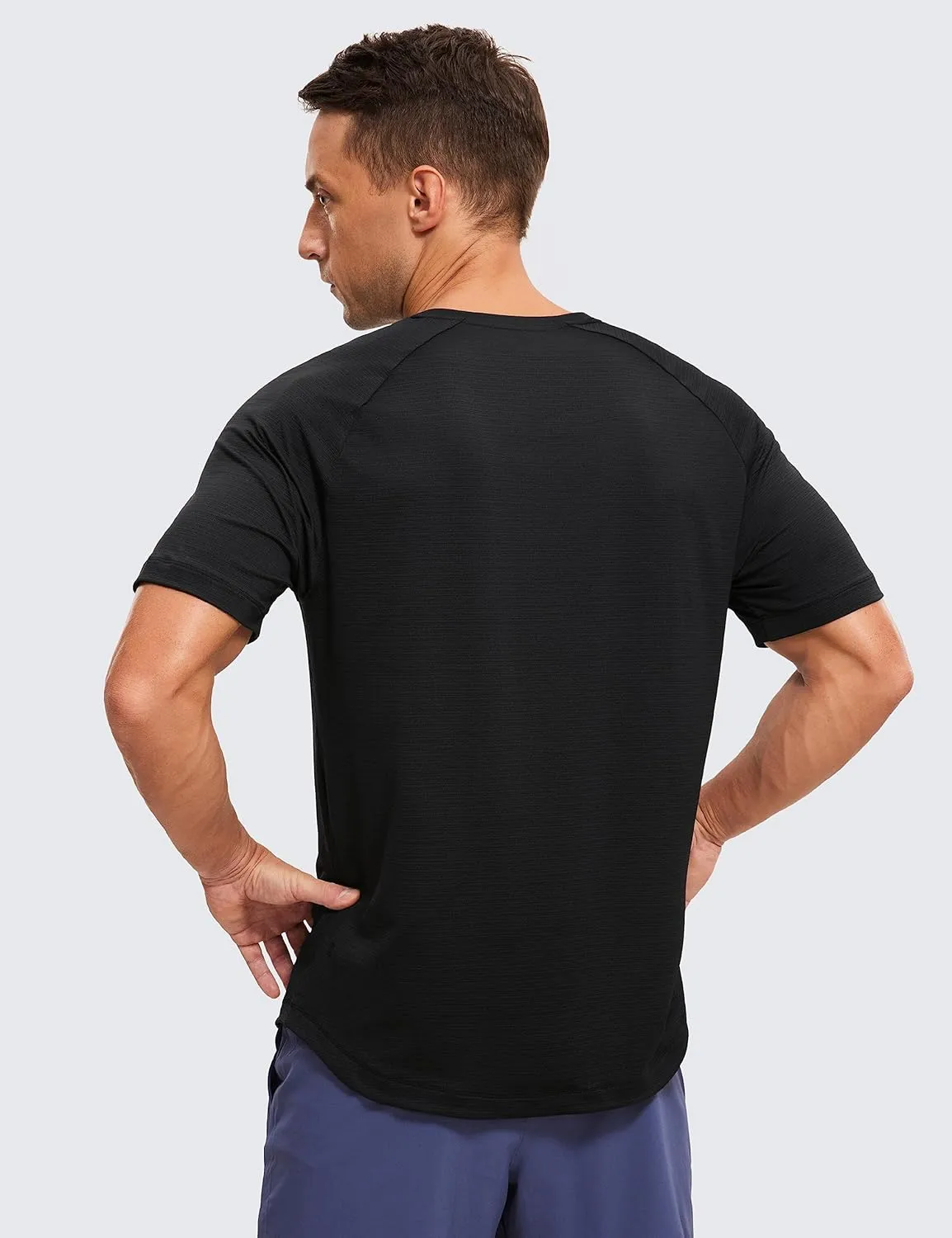 CRZ YOGA Mens Lightweight Athletic T-Shirts Moisture Wicking Running Workout Shirt Short Sleeve Gym Tops