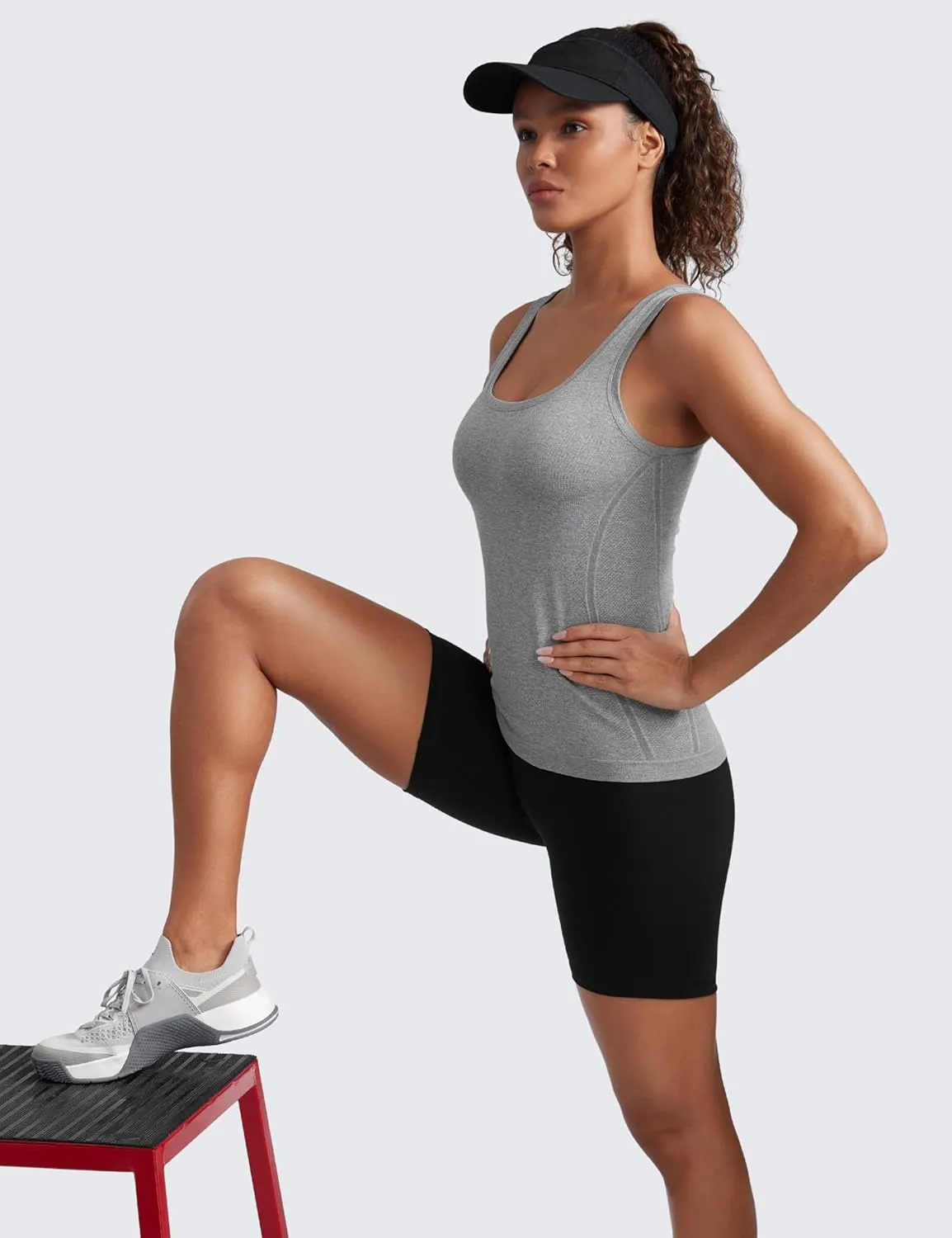 CRZ YOGA Seamless Scoop Neck Tank Low U-Back Breathable Workout Tops for Women Sleeveless Athletic Running Gym Shirts