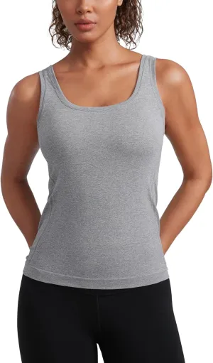 CRZ YOGA Seamless Scoop Neck Tank Low U-Back Breathable Workout Tops for Women Sleeveless Athletic Running Gym Shirts