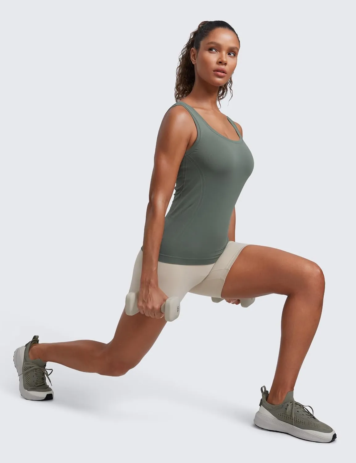 CRZ YOGA Seamless Scoop Neck Tank Low U-Back Breathable Workout Tops for Women Sleeveless Athletic Running Gym Shirts
