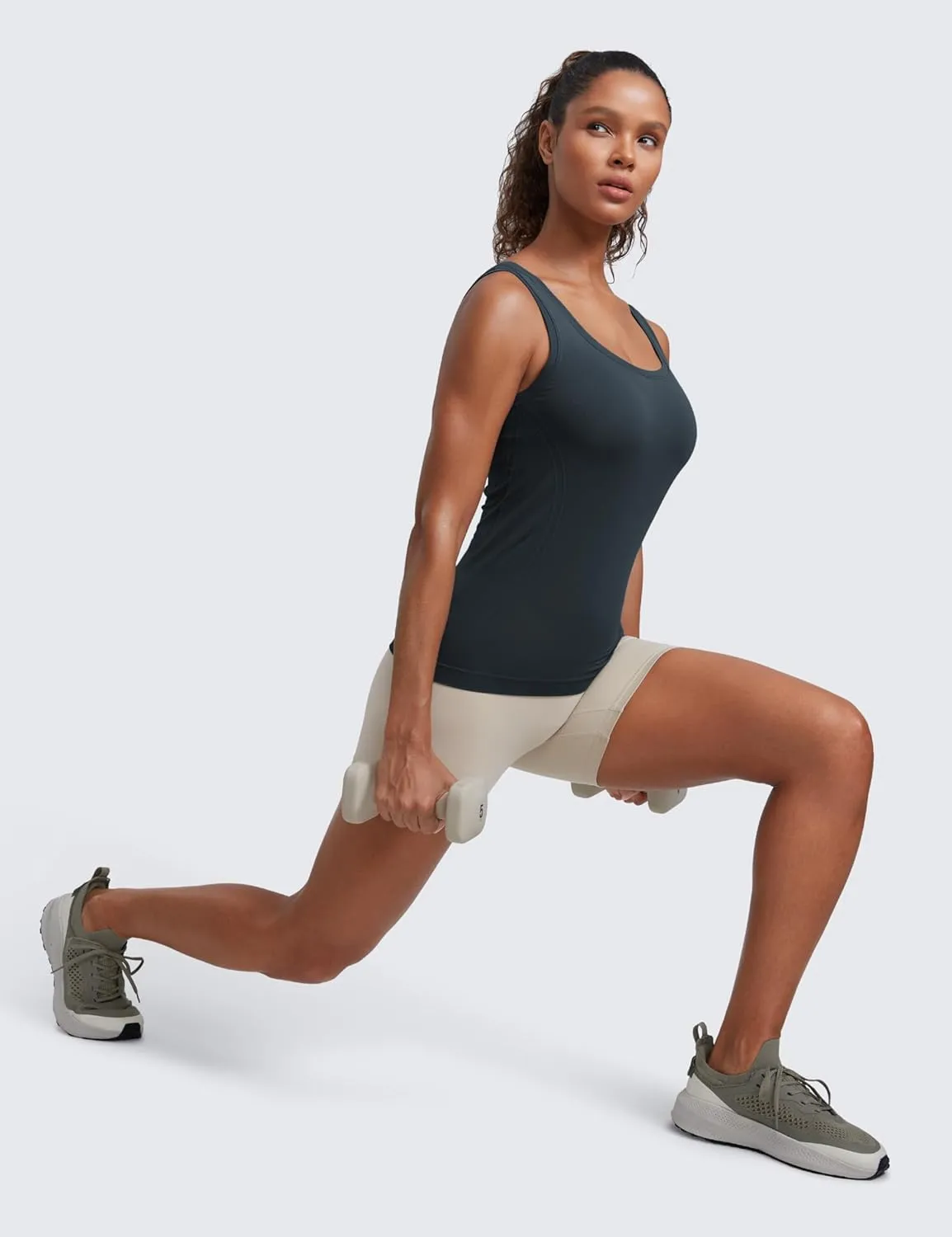 CRZ YOGA Seamless Scoop Neck Tank Low U-Back Breathable Workout Tops for Women Sleeveless Athletic Running Gym Shirts