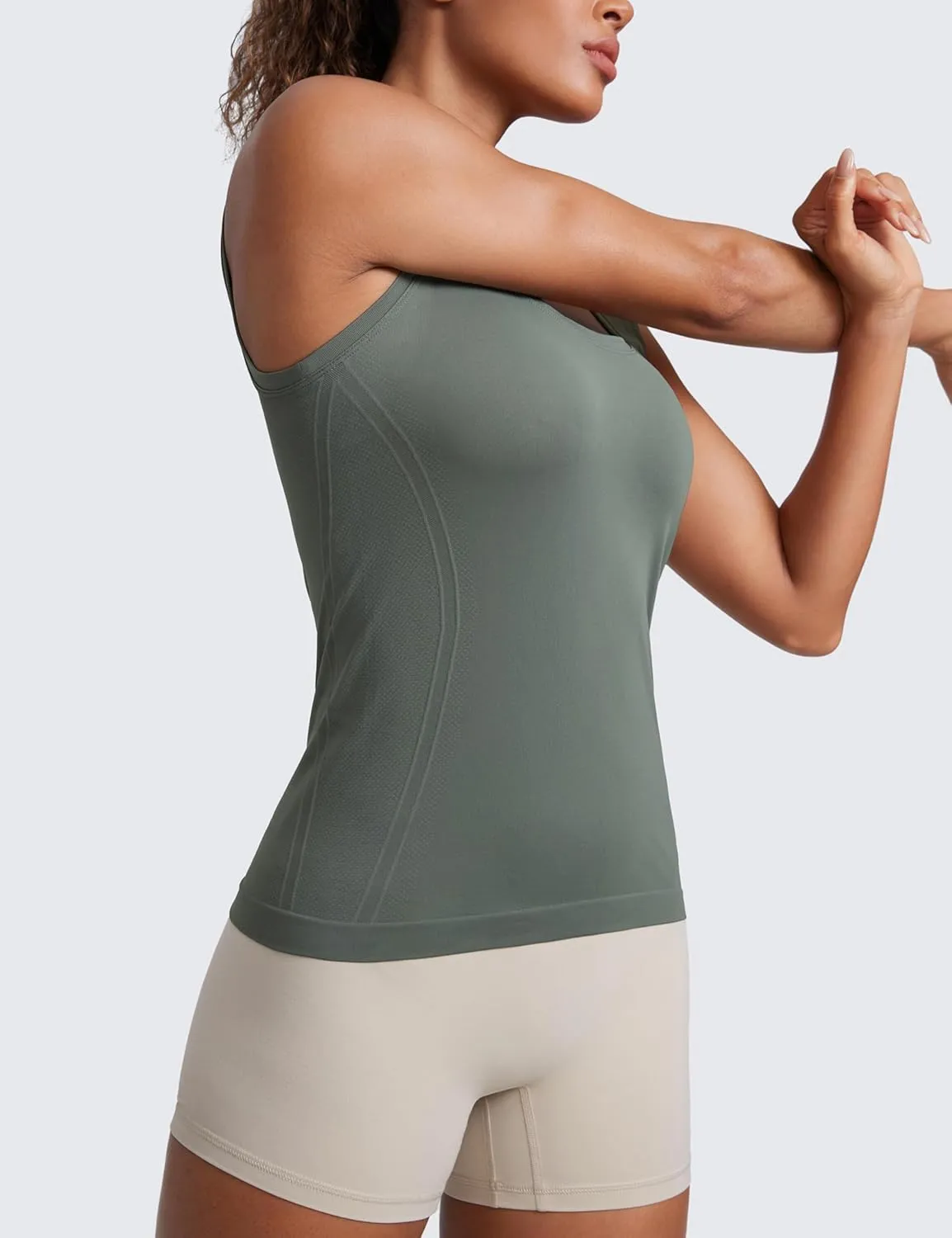 CRZ YOGA Seamless Scoop Neck Tank Low U-Back Breathable Workout Tops for Women Sleeveless Athletic Running Gym Shirts