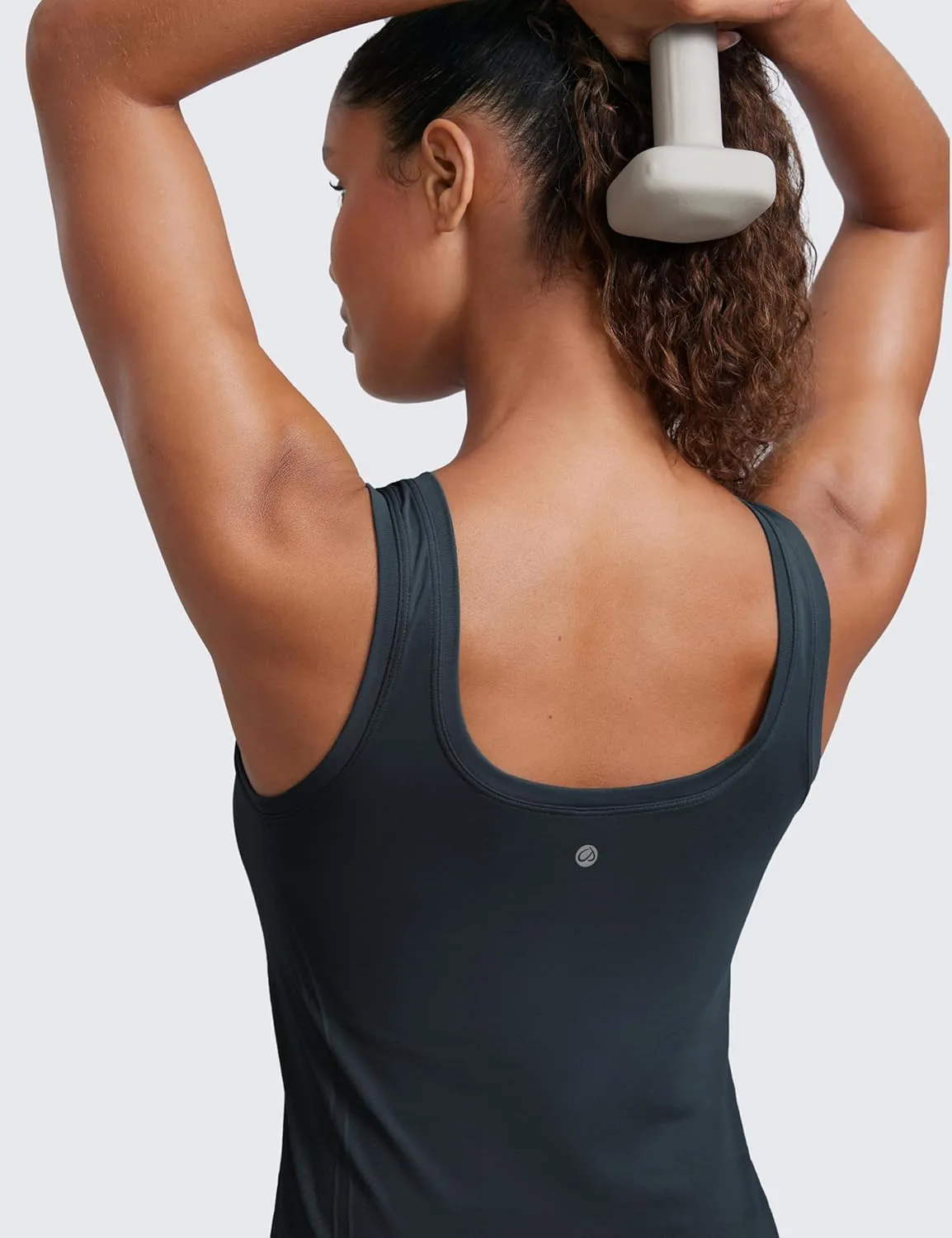 CRZ YOGA Seamless Scoop Neck Tank Low U-Back Breathable Workout Tops for Women Sleeveless Athletic Running Gym Shirts