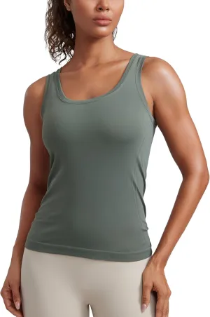 CRZ YOGA Seamless Scoop Neck Tank Low U-Back Breathable Workout Tops for Women Sleeveless Athletic Running Gym Shirts