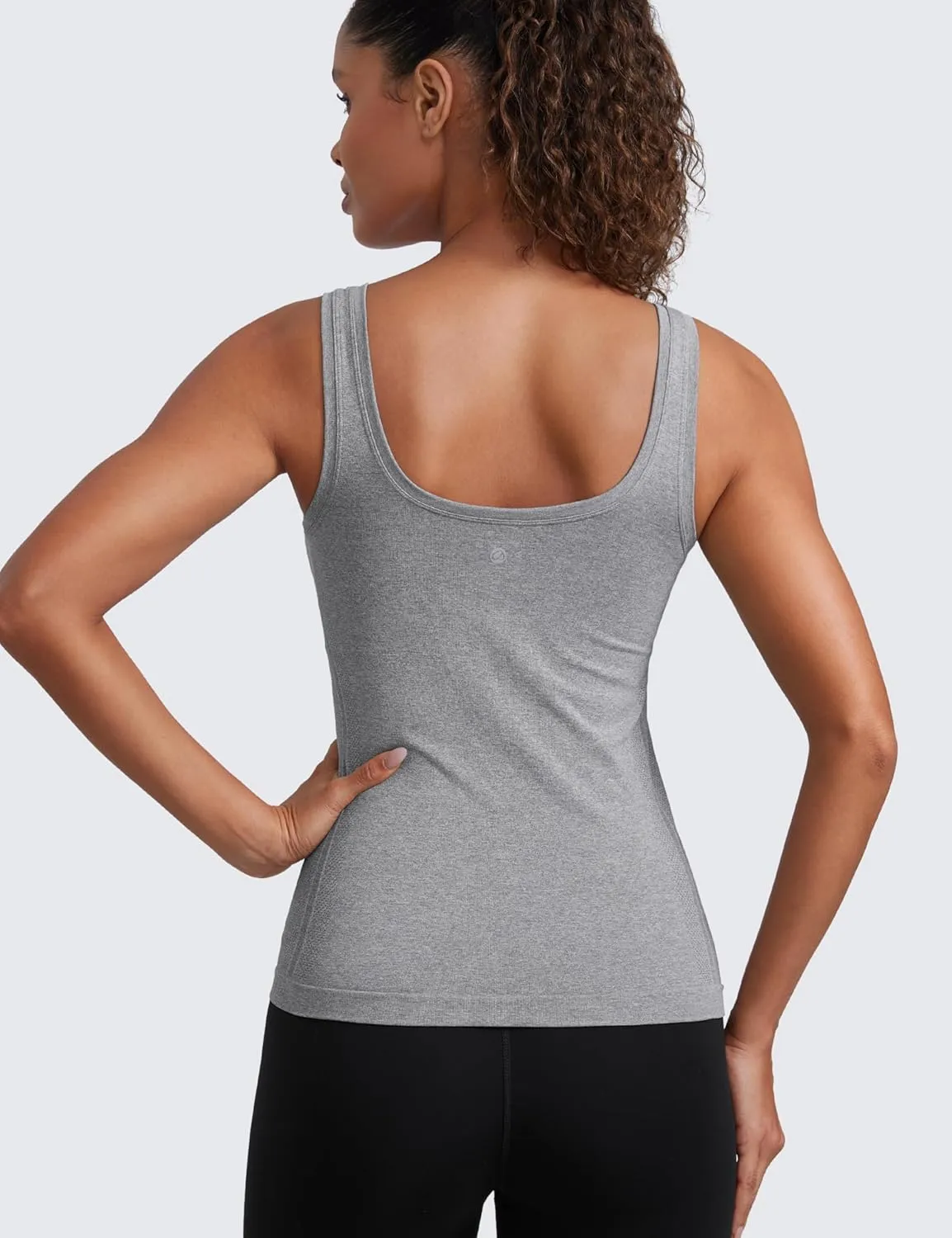 CRZ YOGA Seamless Scoop Neck Tank Low U-Back Breathable Workout Tops for Women Sleeveless Athletic Running Gym Shirts
