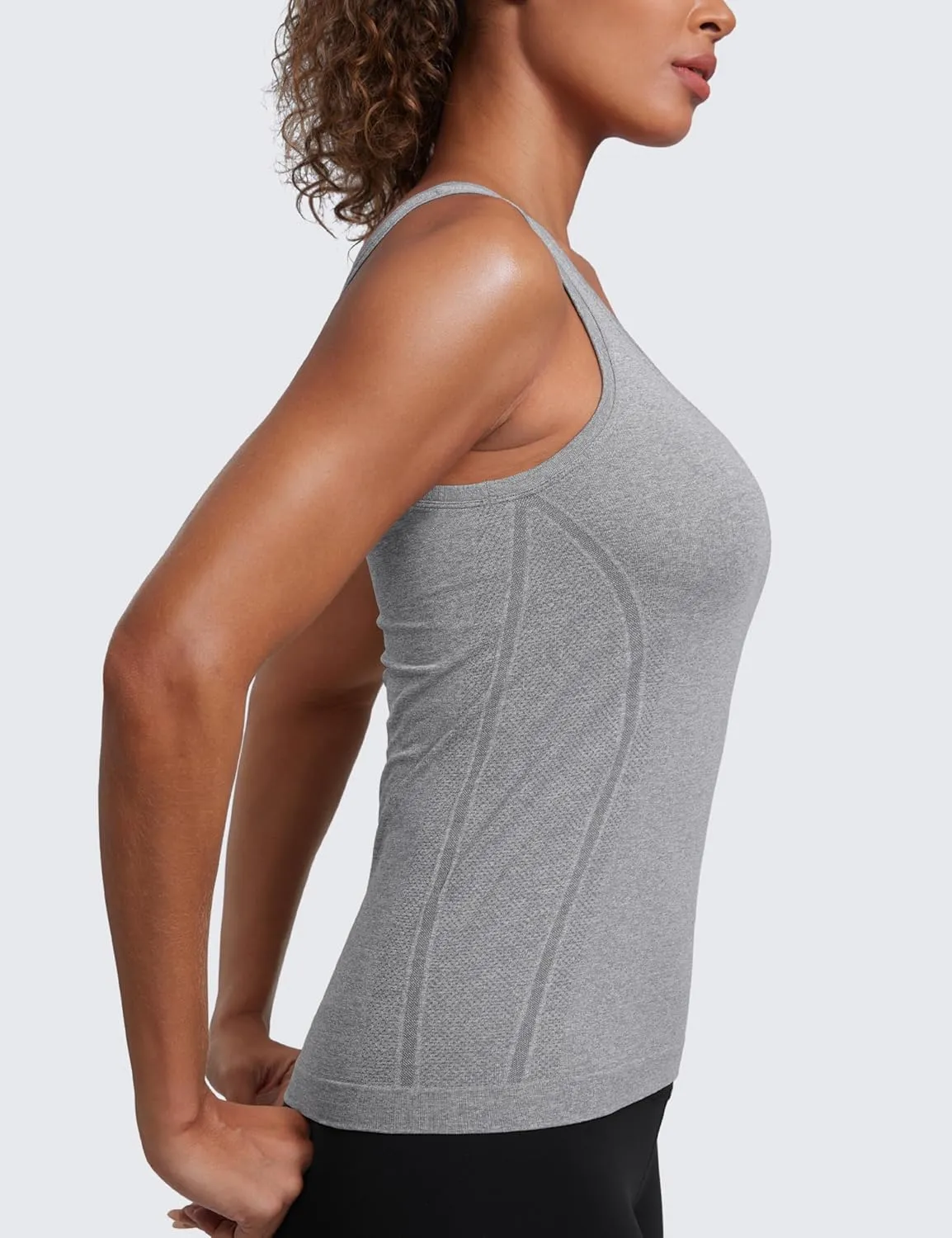 CRZ YOGA Seamless Scoop Neck Tank Low U-Back Breathable Workout Tops for Women Sleeveless Athletic Running Gym Shirts
