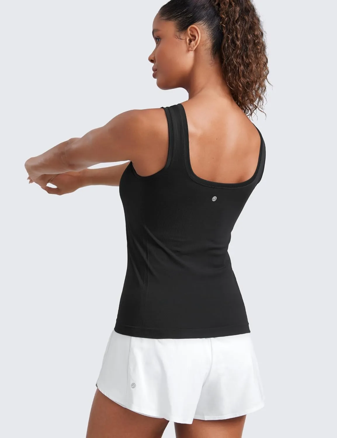 CRZ YOGA Seamless Scoop Neck Tank Low U-Back Breathable Workout Tops for Women Sleeveless Athletic Running Gym Shirts