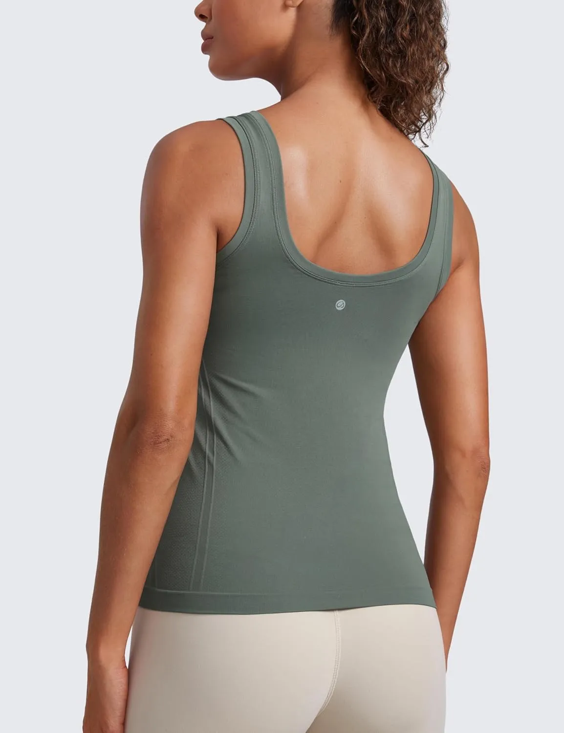 CRZ YOGA Seamless Scoop Neck Tank Low U-Back Breathable Workout Tops for Women Sleeveless Athletic Running Gym Shirts