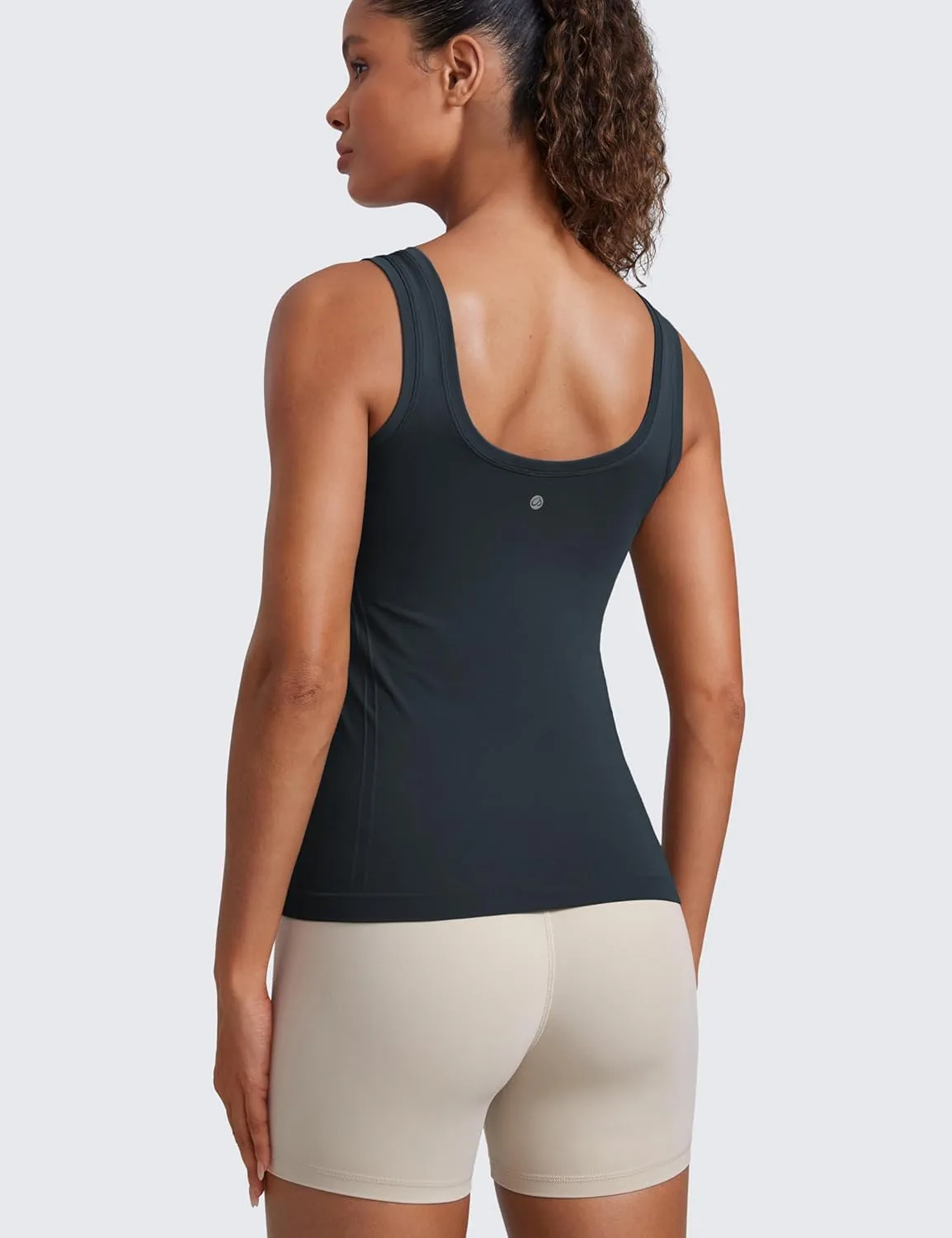 CRZ YOGA Seamless Scoop Neck Tank Low U-Back Breathable Workout Tops for Women Sleeveless Athletic Running Gym Shirts