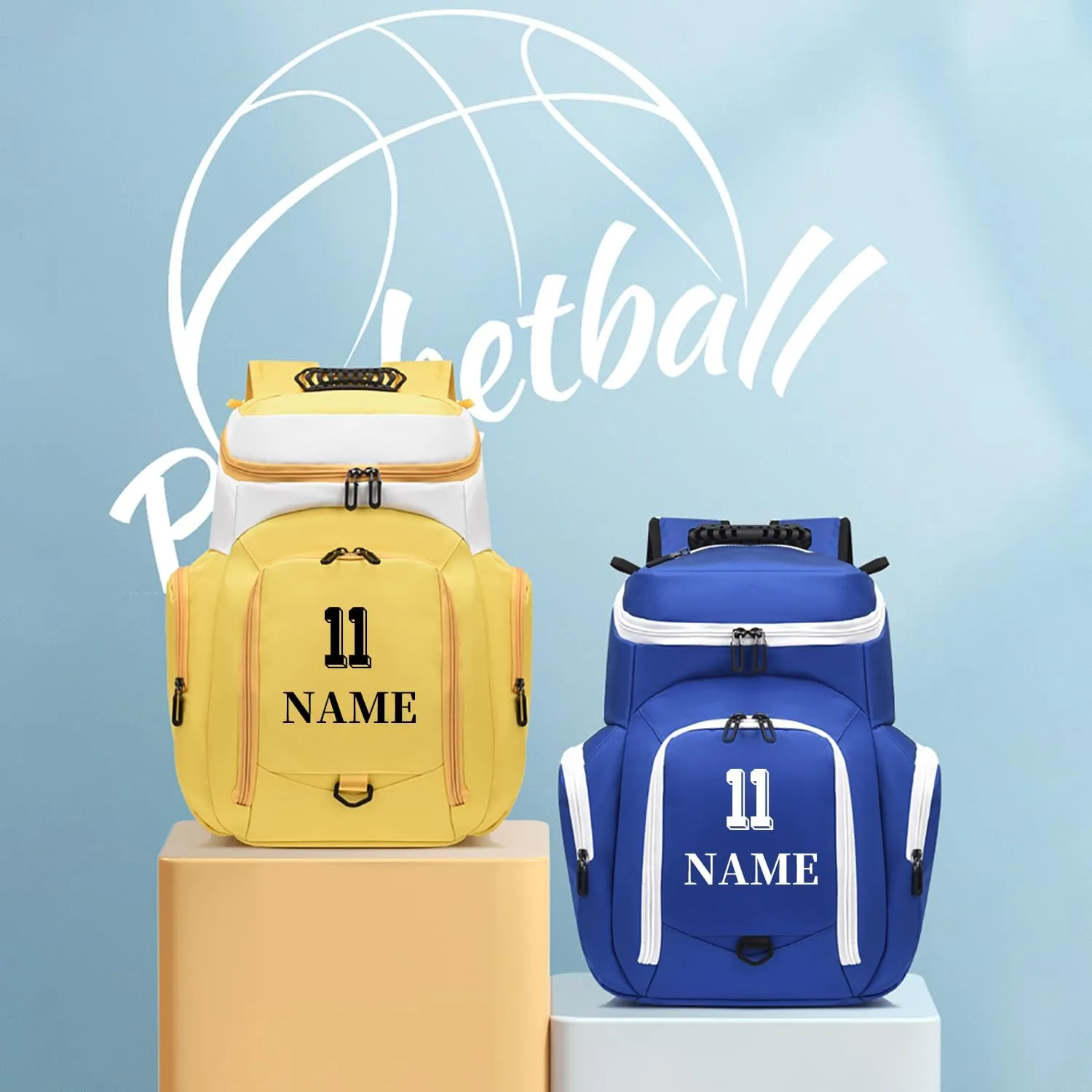 Custom Basketball Bag for Boys - Waterproof Backpack with Adjustable Straps, Personalized Name & Logo for Sports, Gym,Travel (Red white)