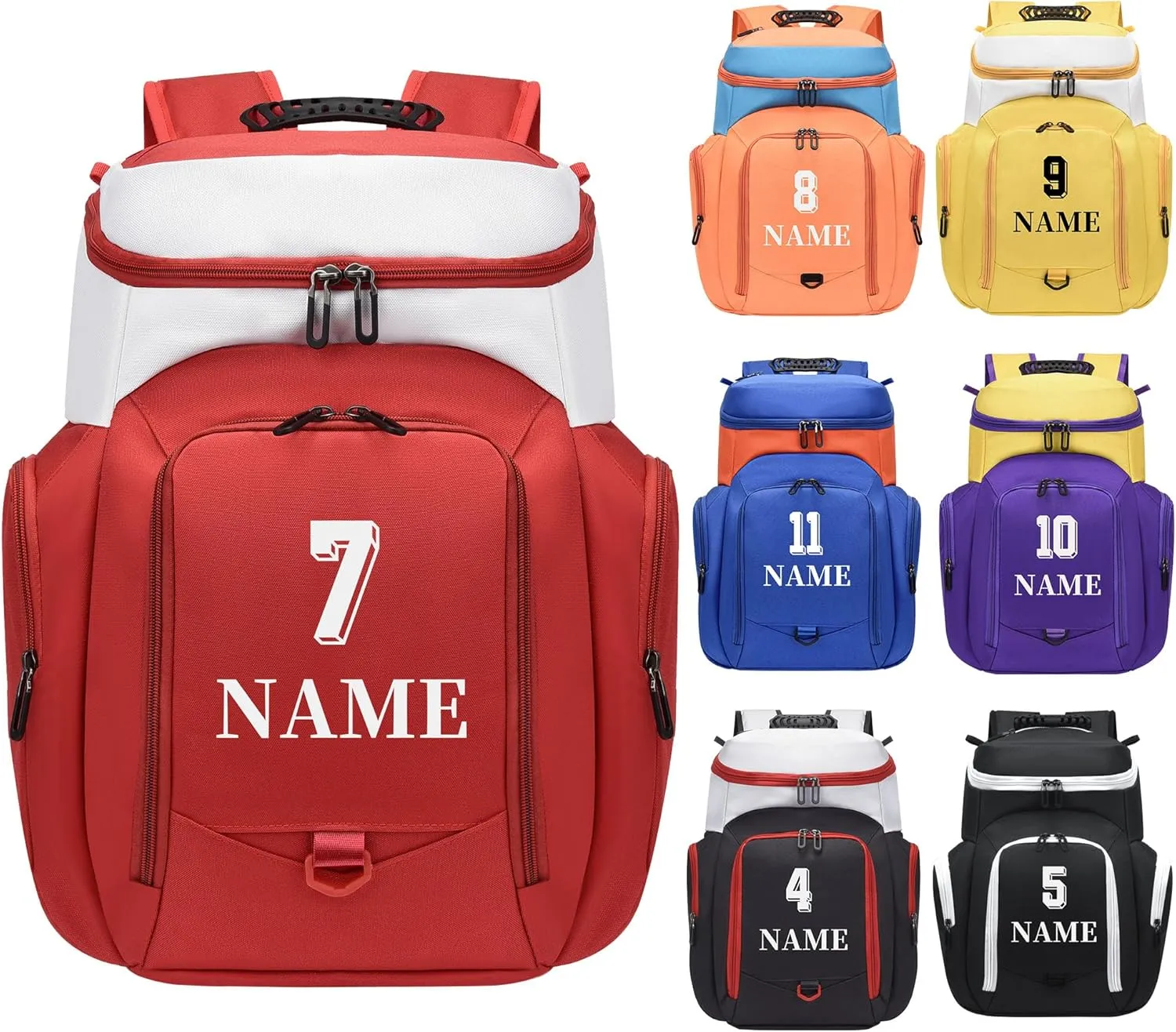 Custom Basketball Bag for Boys - Waterproof Backpack with Adjustable Straps, Personalized Name & Logo for Sports, Gym,Travel (Red white)