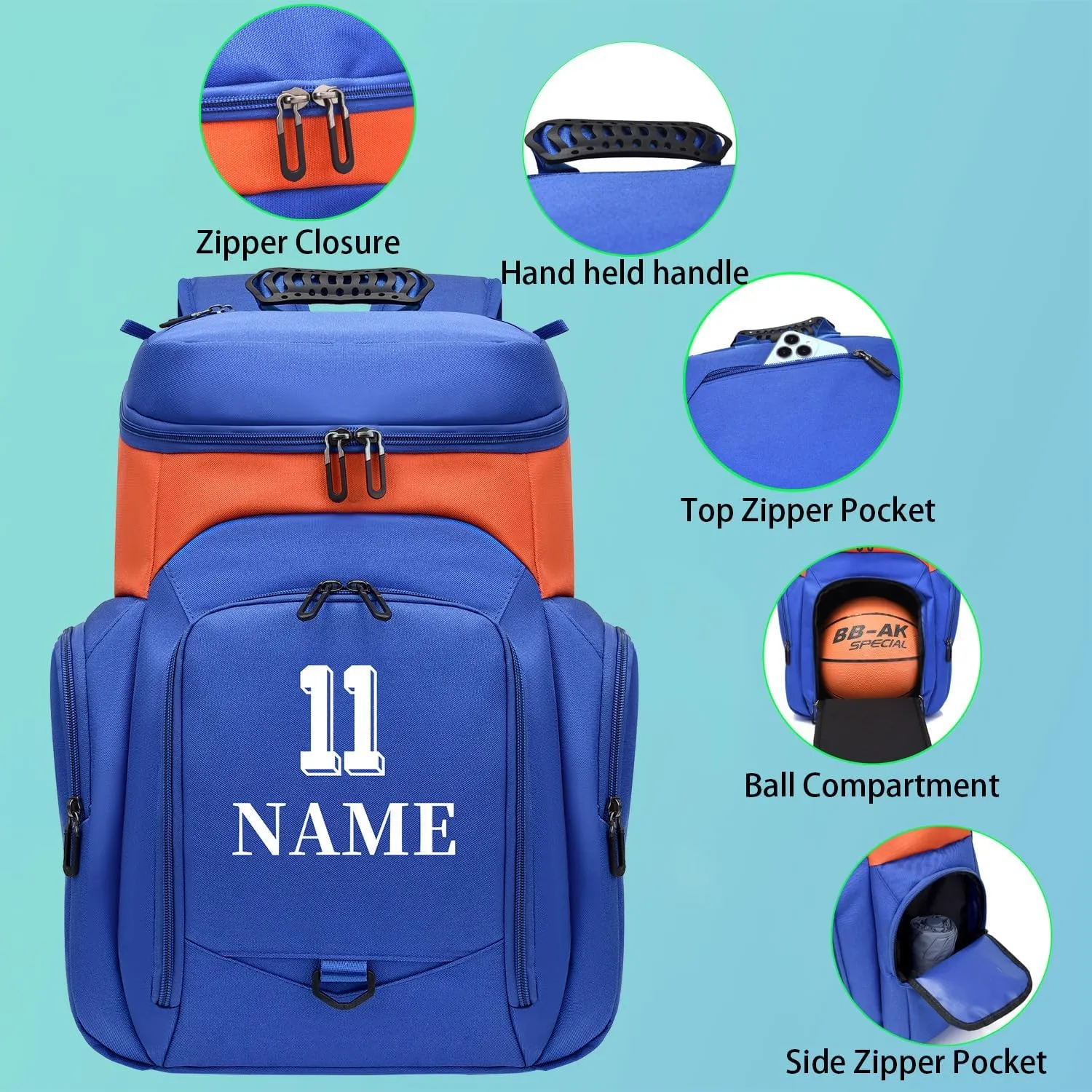 Custom Basketball Bag for Boys - Waterproof Backpack with Adjustable Straps, Personalized Name & Logo for Sports, Gym,Travel (Red white)